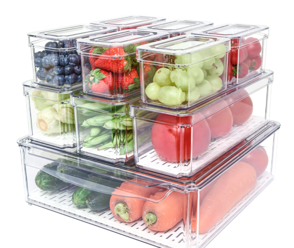 Refrigerator Storage Box, Stackable Refrigerator Storage Container with Lid, BPA-Free