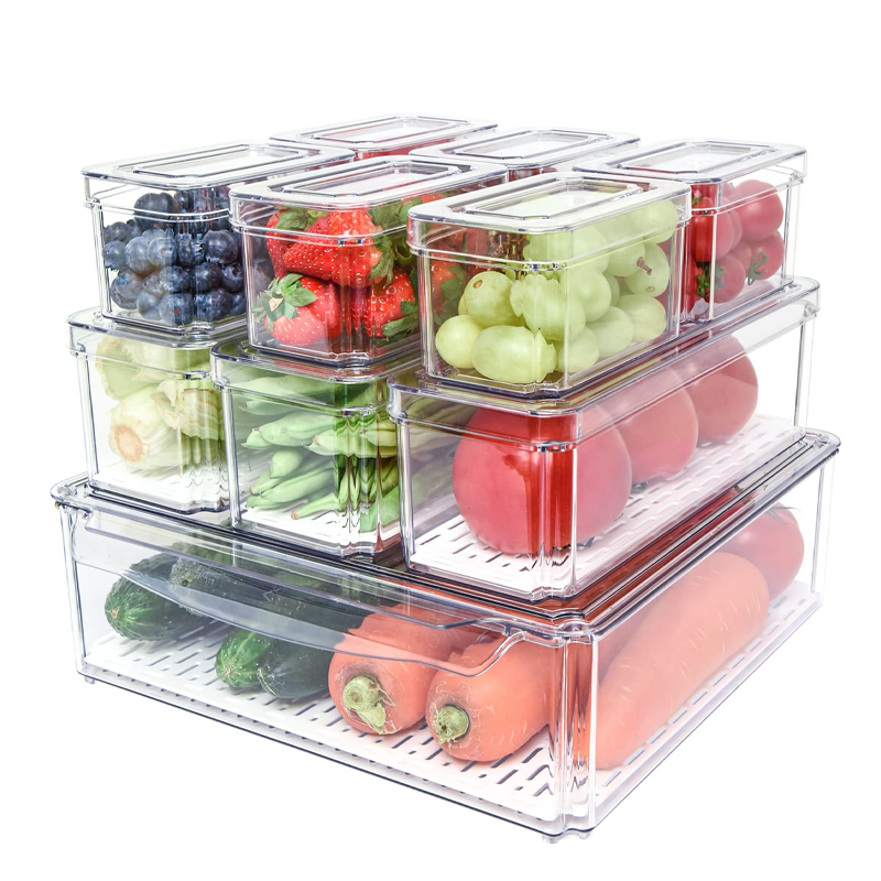 Refrigerator Storage Box, Stackable Refrigerator Storage Container with Lid, BPA-Free
