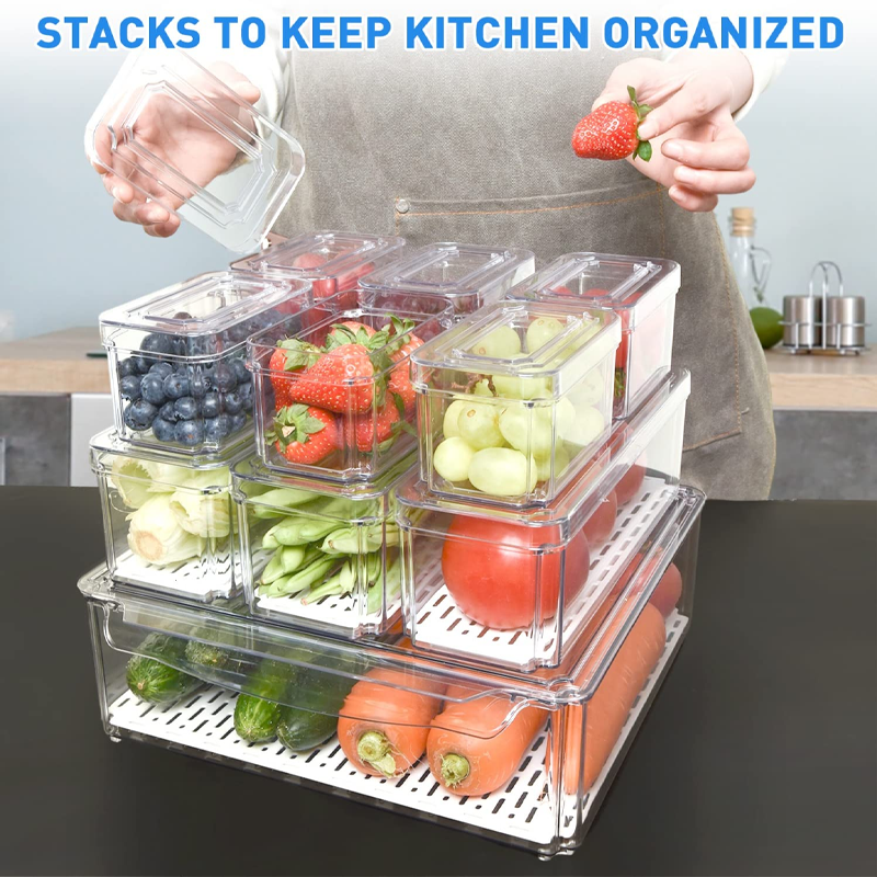 Refrigerator Storage Box, Stackable Refrigerator Storage Container with Lid, BPA-Free - Image 2