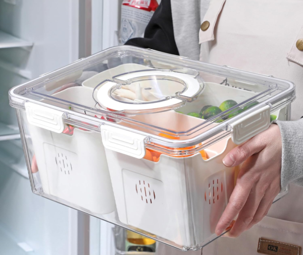 Sealed Refrigerator Fruit Storage Container with Lid and Handle, BPA-Free, for Preserving Berries and Vegetables