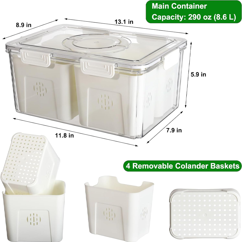 Sealed Refrigerator Fruit Storage Container with Lid and Handle, BPA-Free, for Preserving Berries and Vegetables - Image 2