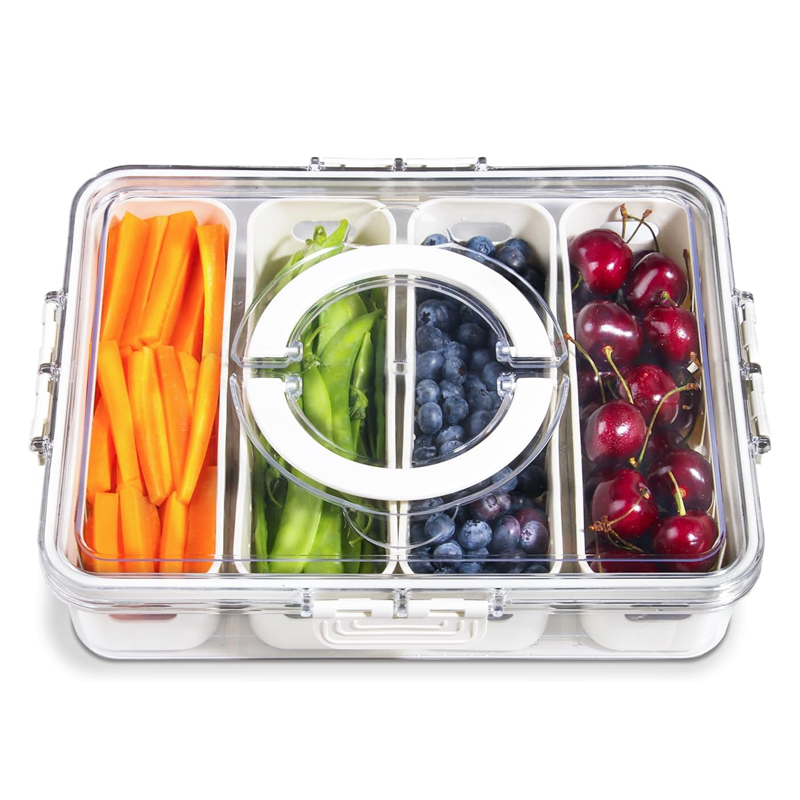 Portable Refrigerator Fruit Storage Container, BPA-Free Divided Storage Box with Lid