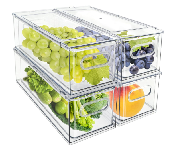 Stackable Refrigerator Storage Box, Pull-Out with Handle, Suitable for Refrigerator Food Storage