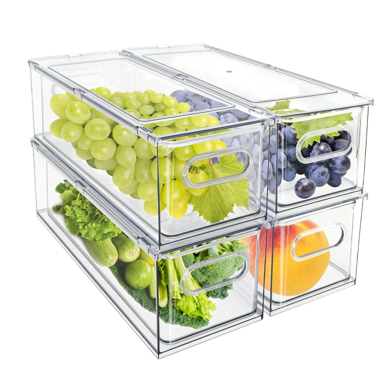 Stackable Refrigerator Storage Box, Pull-Out with Handle, Suitable for Refrigerator Food Storage