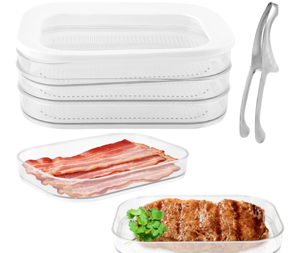 Refrigerator Storage Box, Stackable, 3-Layer Transparent Food Storage Box