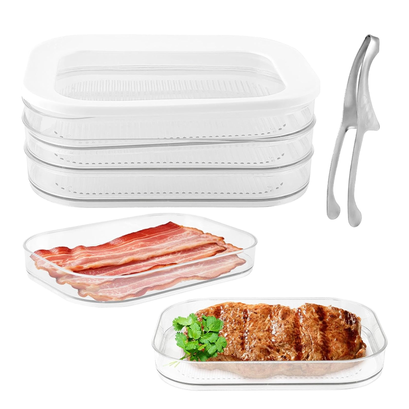 Refrigerator Storage Box, Stackable, 3-Layer Transparent Food Storage Box