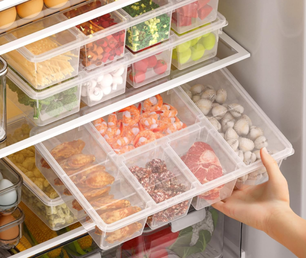 Divided Refrigerator Storage Box with Lid, Suitable for Refrigerator Organization, 5-Compartment Food Storage Box
