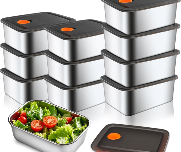 Stainless Steel Refrigerator Storage Box, with Leakproof Lid, Reusable