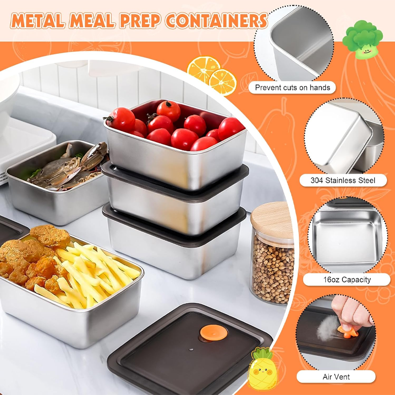Stainless Steel Refrigerator Storage Box, with Leakproof Lid, Reusable - Image 2