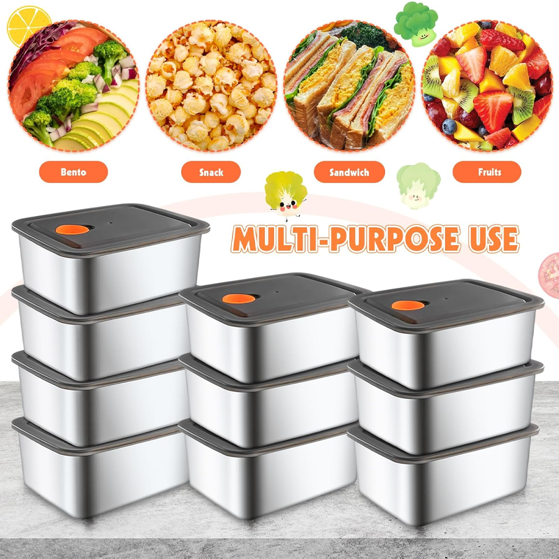 Stainless Steel Refrigerator Storage Box, with Leakproof Lid, Reusable - Image 3