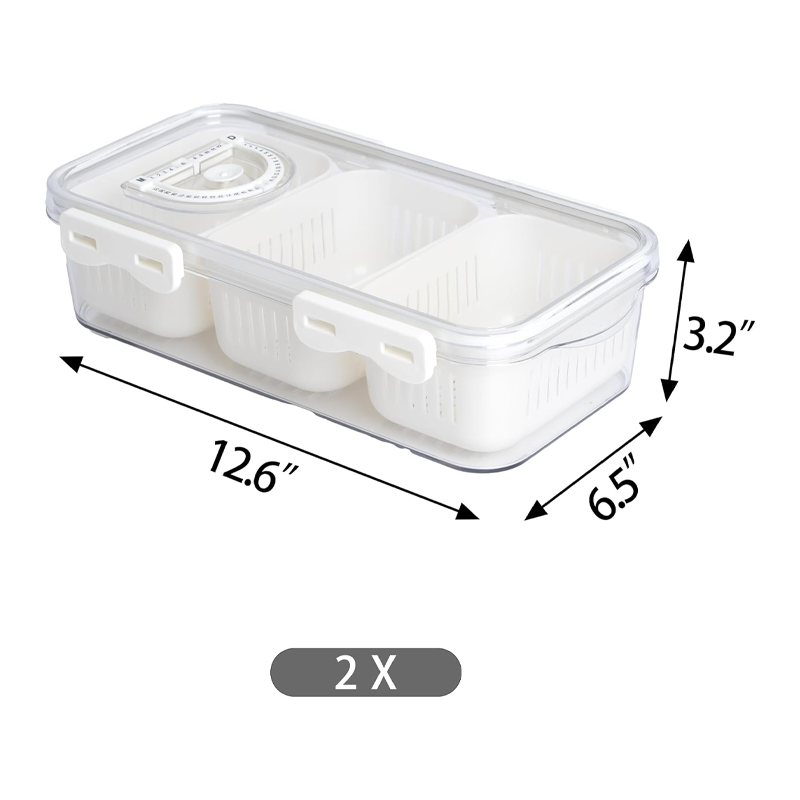 Refrigerator Storage Container, Portable, 3-Compartment Storage Box with Lid - Suitable for Refrigerator - Image 2